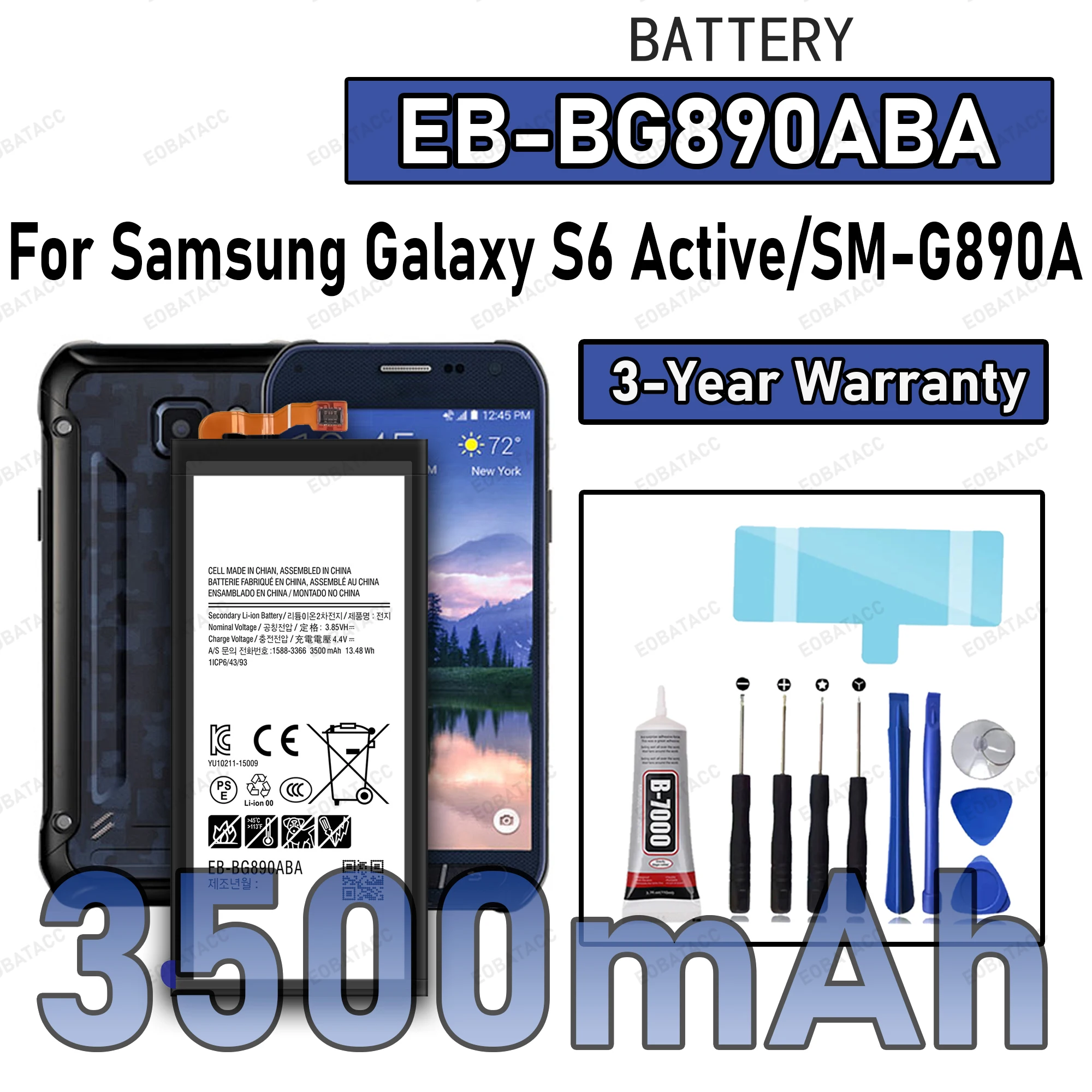 

100% New High Quanlity EB-BG890ABA Battery For SAMSUNG GALAXY S6 Active/SM-G890A Replacement batteria+Free tools