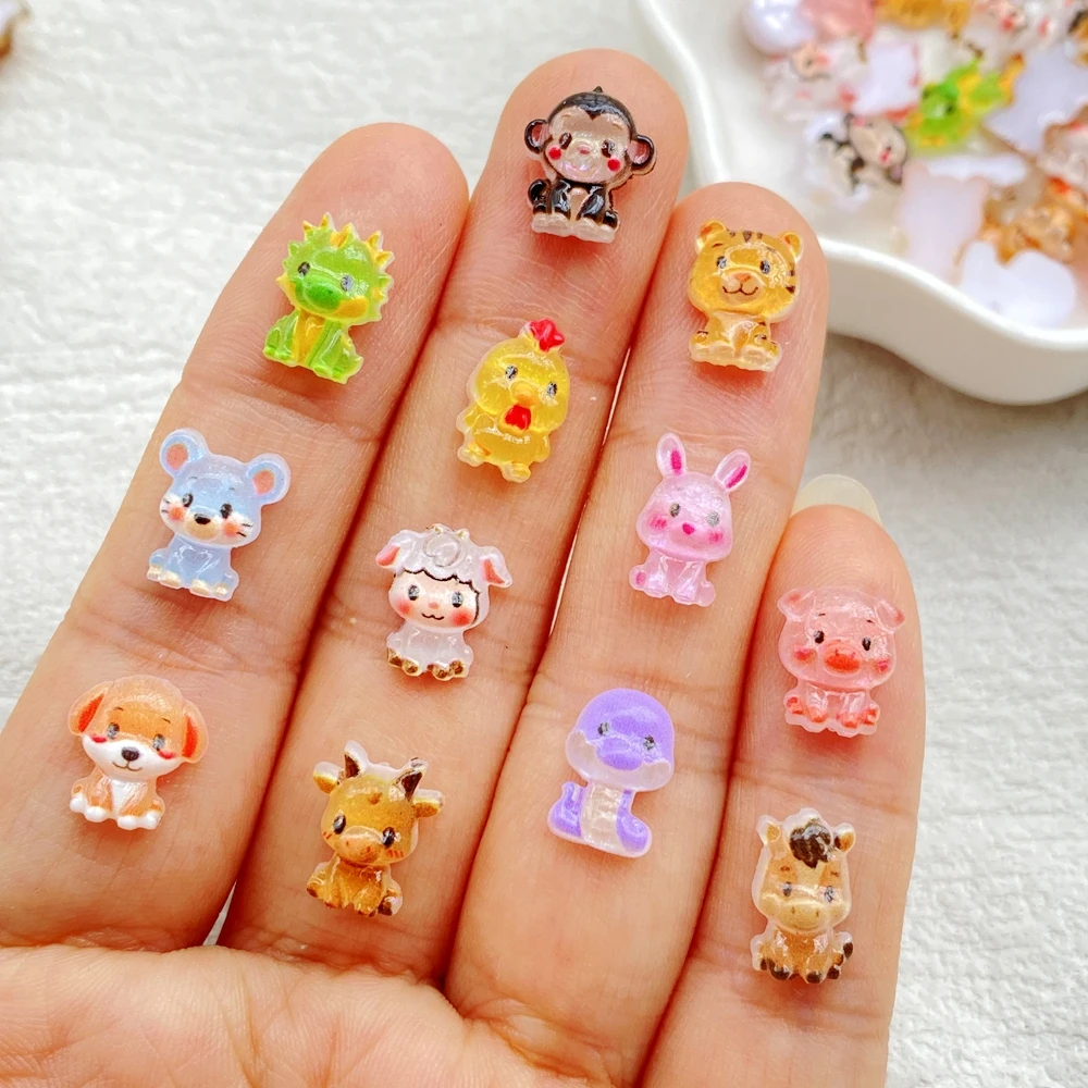 50Pcs Cute Cartoon Cartoon Rabbit, Puppy, Monkey, Tiger Nail Art Resin Designer Charms DIY Craft for Nail 3D Decorations Jewelry