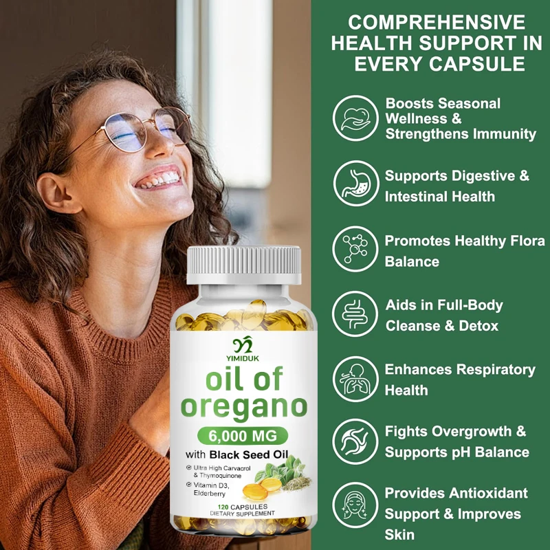 زيت الأوريجانو + مع زيت البذور السوداء وتوت البذور + فيتامين د3، يدعم الجهاز المناعي وصحة البشرة، ومضاد للبكتيريا ومضادات الأكسدة #3