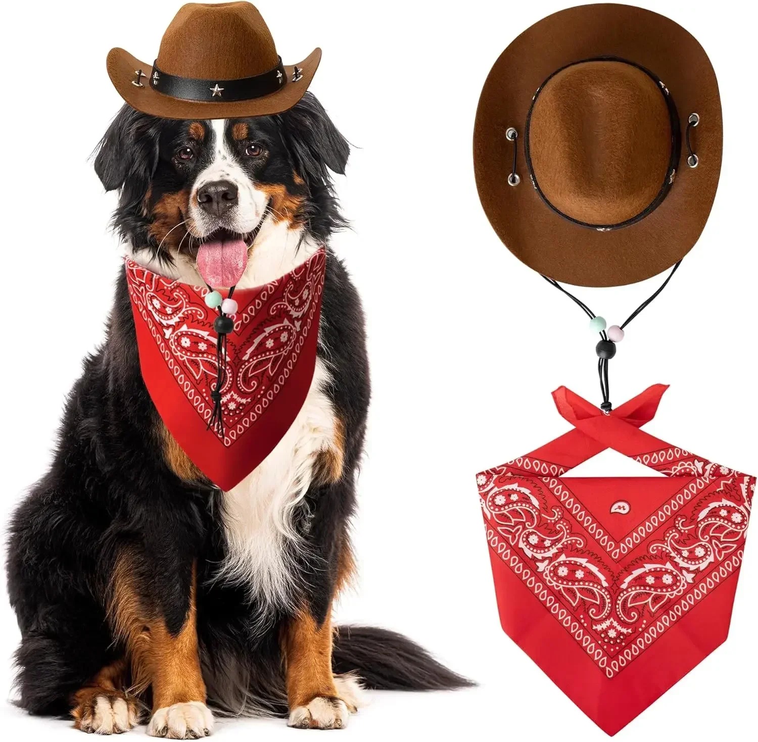 

Pet Cowboy Hat Bandana Costume,Funny Dog Cat Costume Accessories Set West Cowboy Accessories for Holiday Party Wearing(Brown)