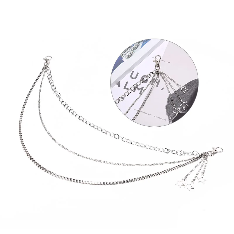 [YU]Metal Gothic Pants Chain Hip Hop Punk 3 Layers Jean Key Wallet Chain Star Women