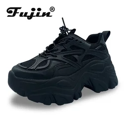 Fujin-Zapatillas gruesas con plataforma para mujer, zapatos informales de cuña, transpirables, a la moda, para verano y primavera, 7cm