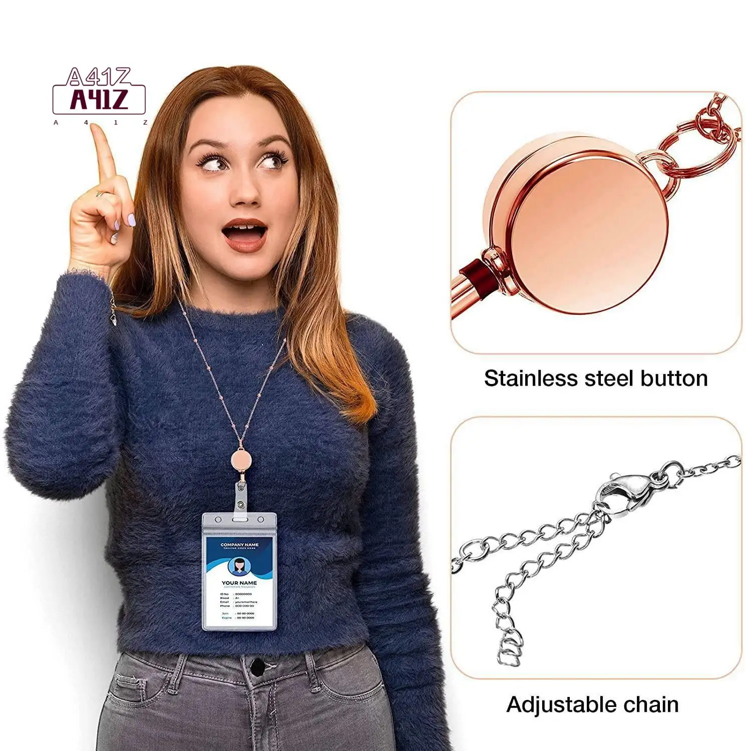 A41Z-2 Pcs Retractable Badge Reel Lanyard With ID Holder Necklace Lanyard Badge Clip Chain Waterproof Holder