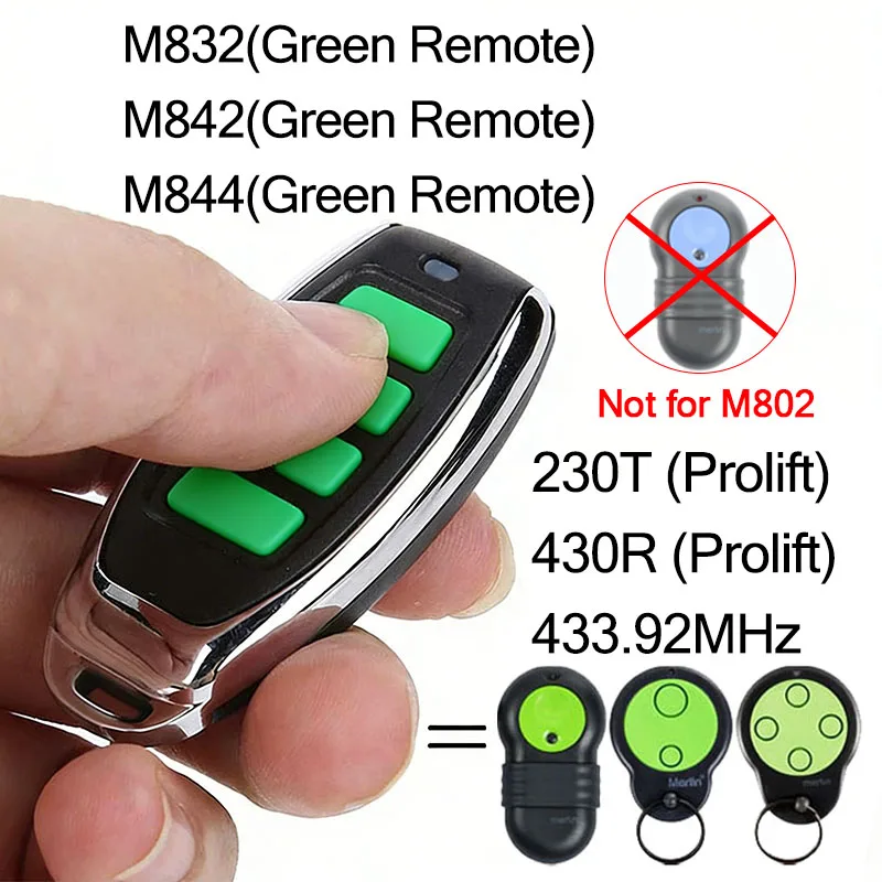 Merlin M844 M842 M832 230T 430R Prolift Remote Control Garage Door Opener Gate Remote Control Transmitter 433.92MHz Rolling Code