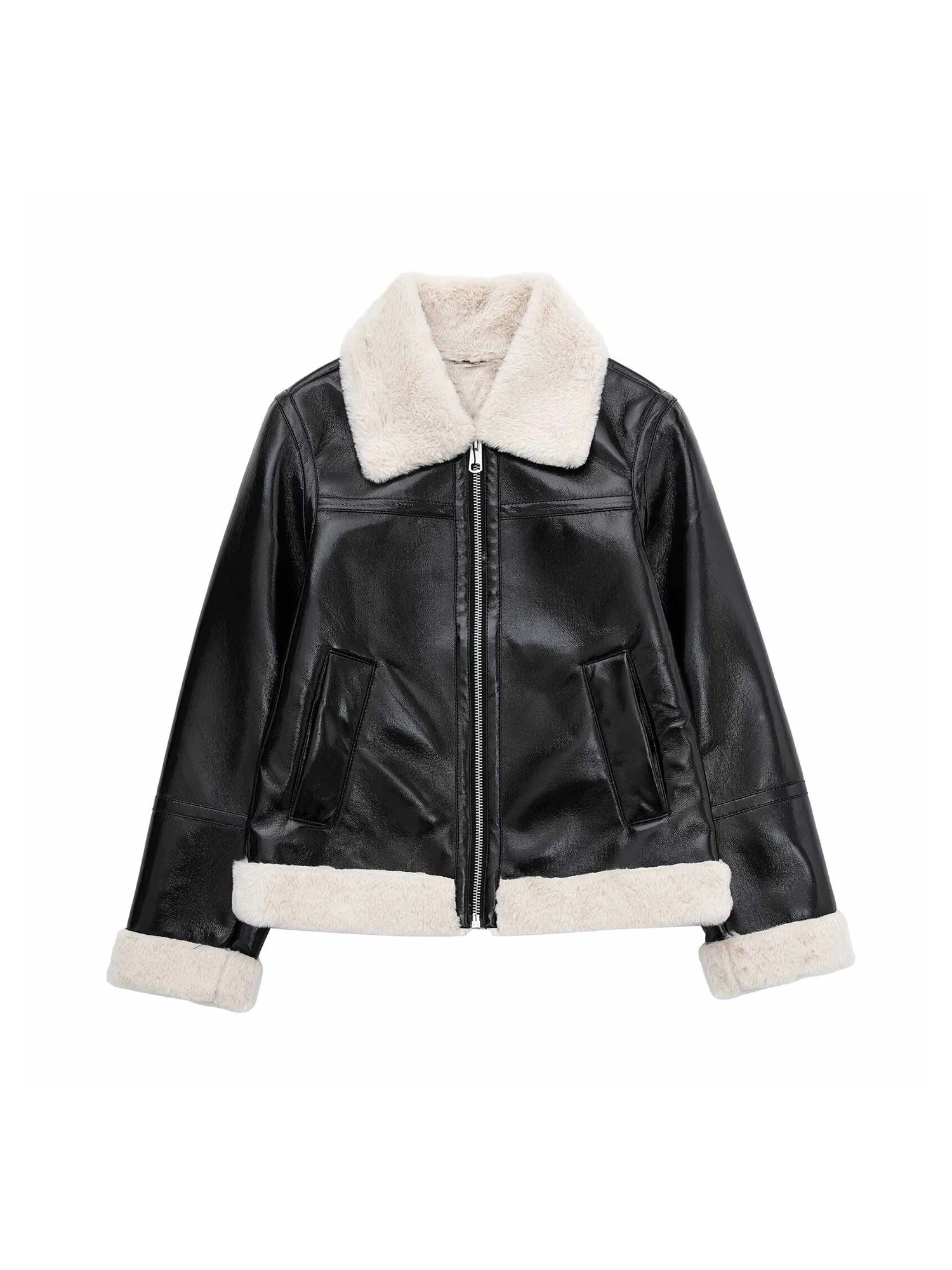 

Women's Black Gothic PU Leather Fur Jacket Coat Vintage Motorcycle Autumn Jacket Streetwear Loose Outerwear 2000s Clothes Winter