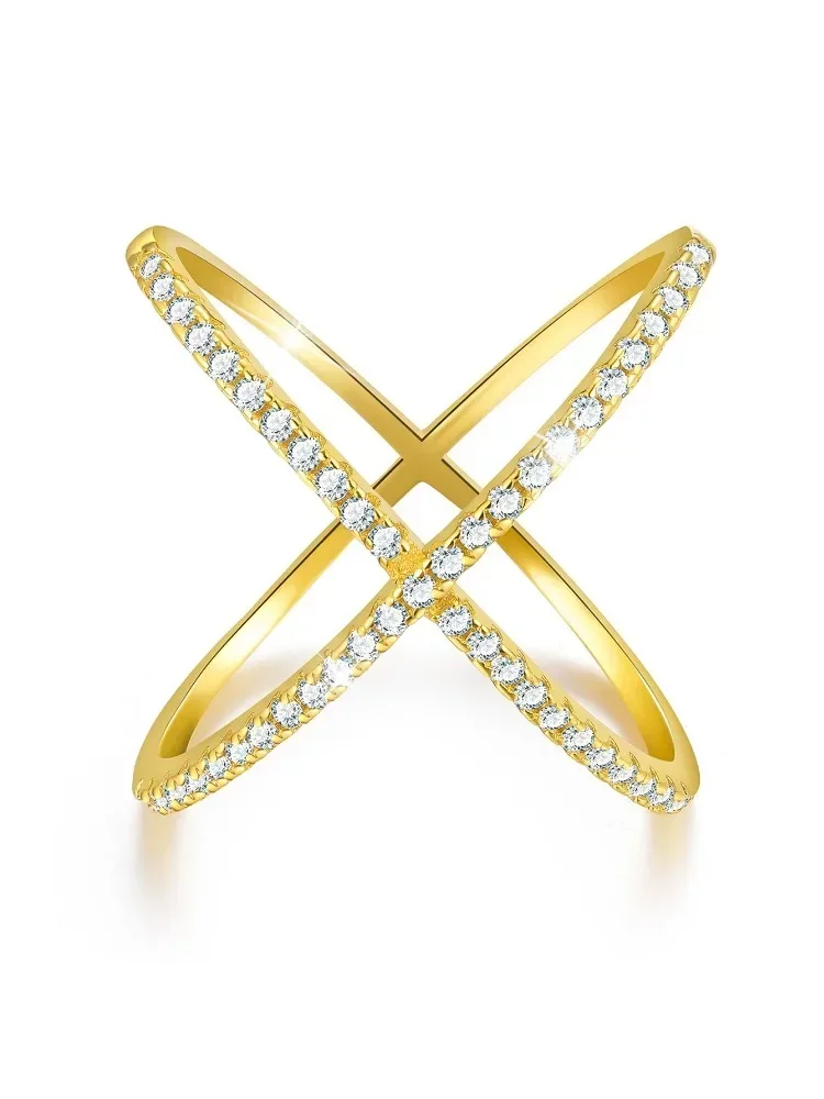 Echter Moissanit-Diamant, modischer, schlichter X-förmiger Ring für Damen, Party, 925er Sterlingsilber, hochwertiger edler Schmuck – Detail 6