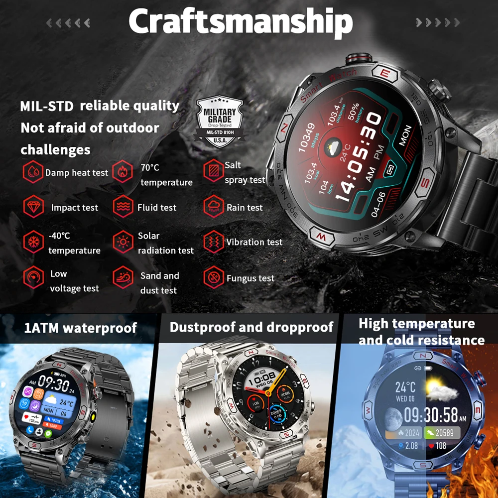 2026 New Outdoor Smart Watch AMOLED Screen 1ATM Waterproof Watches  Bluetooth Call GPS Motion Trajectory Smartwatches