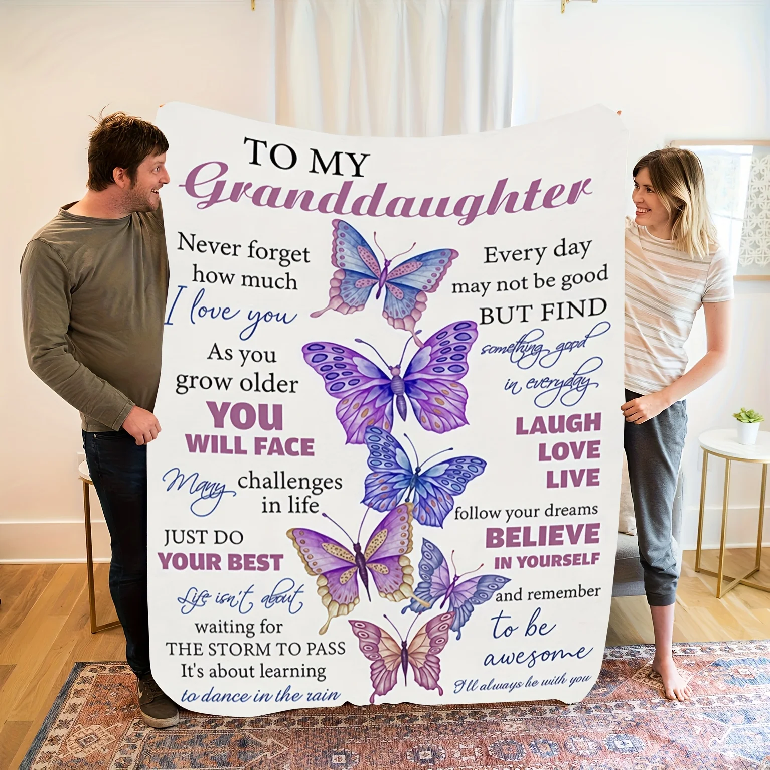 A Cozy Fleece Blanket Featuring a Butterfly Design Embodies The Everlasting Love And Care That Grandparents Have for Their Grand