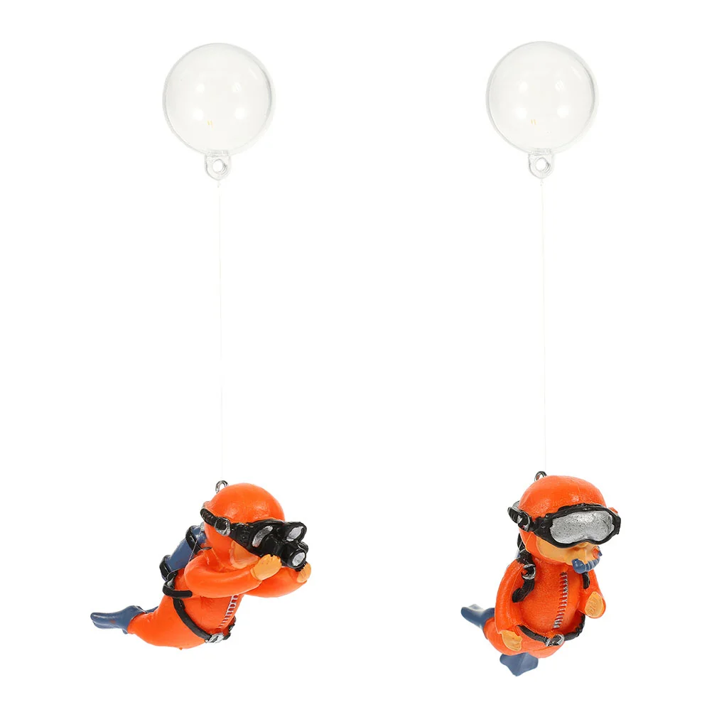 

2 Pcs Mini Aquarium Ornament Fish Tank Landscaping Ornaments Decorations Household Diver Figure Toy Orange