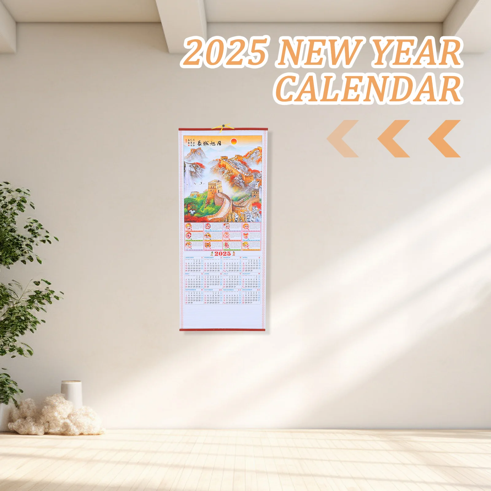 Chinese Zodiac Calendar Hanging Scroll Planner Lunar Traditional New Year 2024 Date