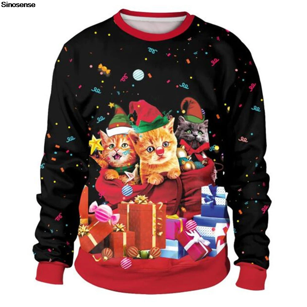 

Men Women New Year Eve Xmas Sweatshirt Pullover Holiday Party Jumper Tops 3D Christmas Cats Gifts Print Ugly Christmas Sweater