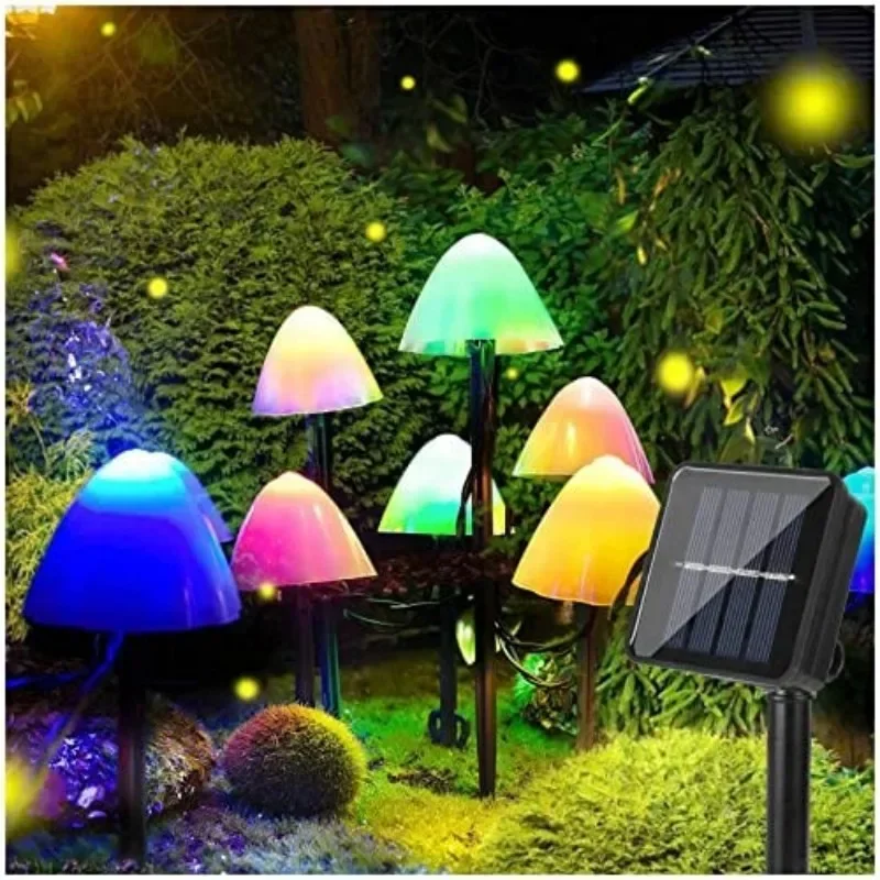 Luci solari a fungo, 8 modalità Lucine da esterno Natale Fungo solare da terra per esterni a led Piccole luci colorate