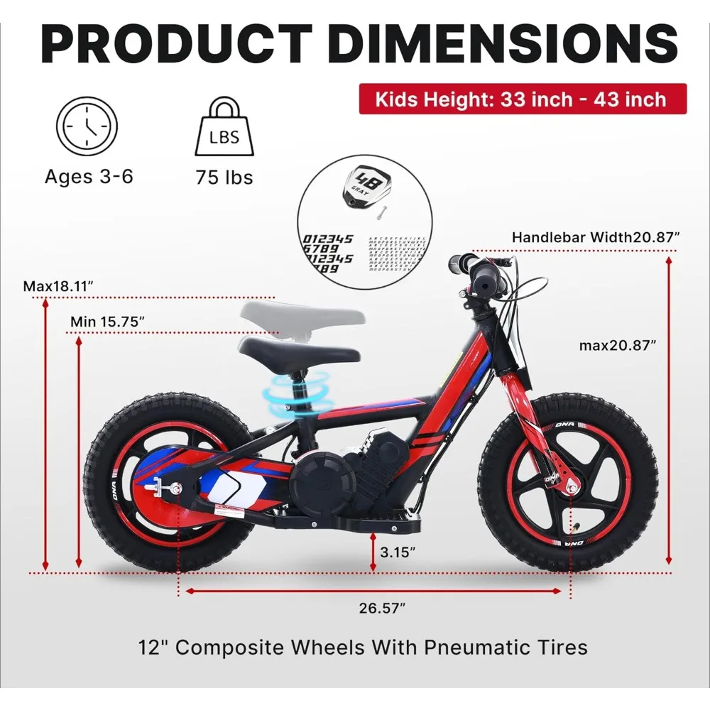 Electric Dirt Bike, Electric Motorcycle Up to 10/12MPH, 24V Detachable Battery, Hand-Operated Dual Brakes Electric Balance Bike