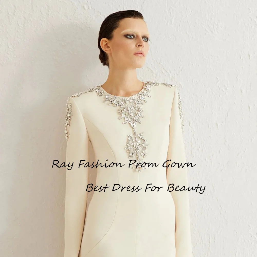 Ray Fashion A Line Evening Dress O Neck Full Sleeves With Beading Crystal Customize For Women Formal Occasion Gowns فساتين سهرة