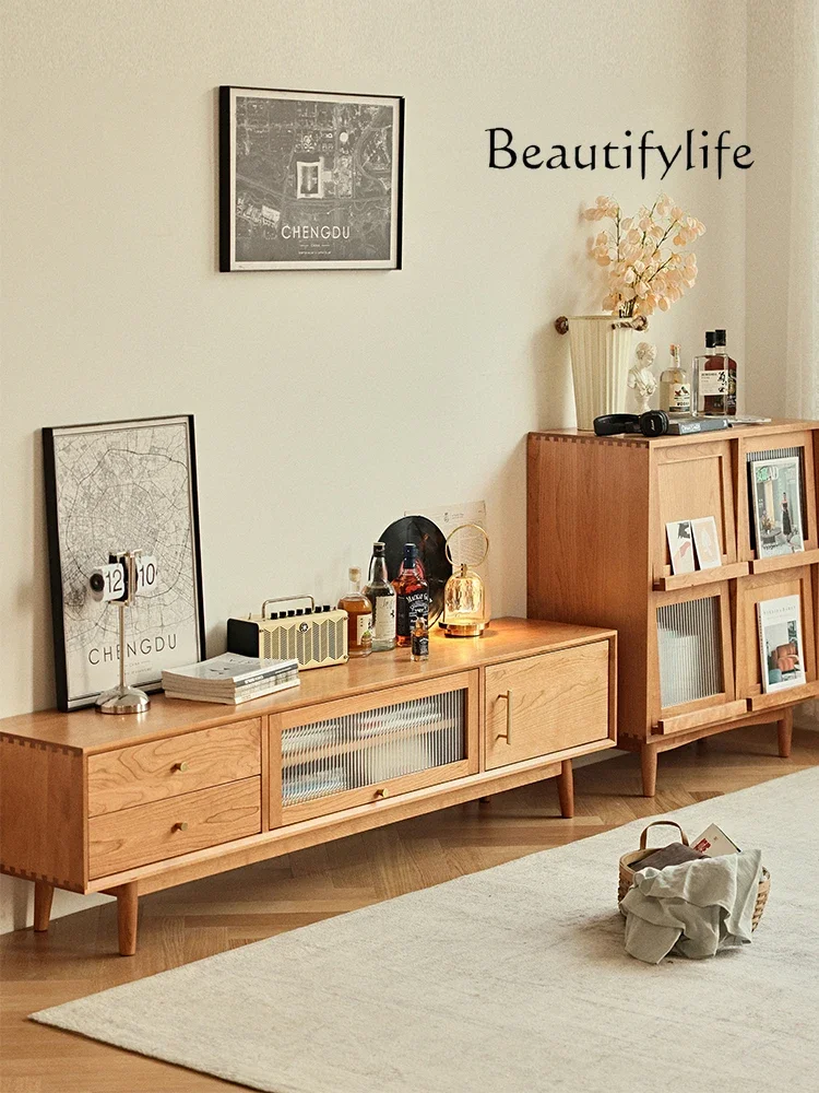 

Nordic Solid Wood TV Japanese-Style Simple Oak Cherrywood Living Room Storage Storage Simple Floor Cabinet