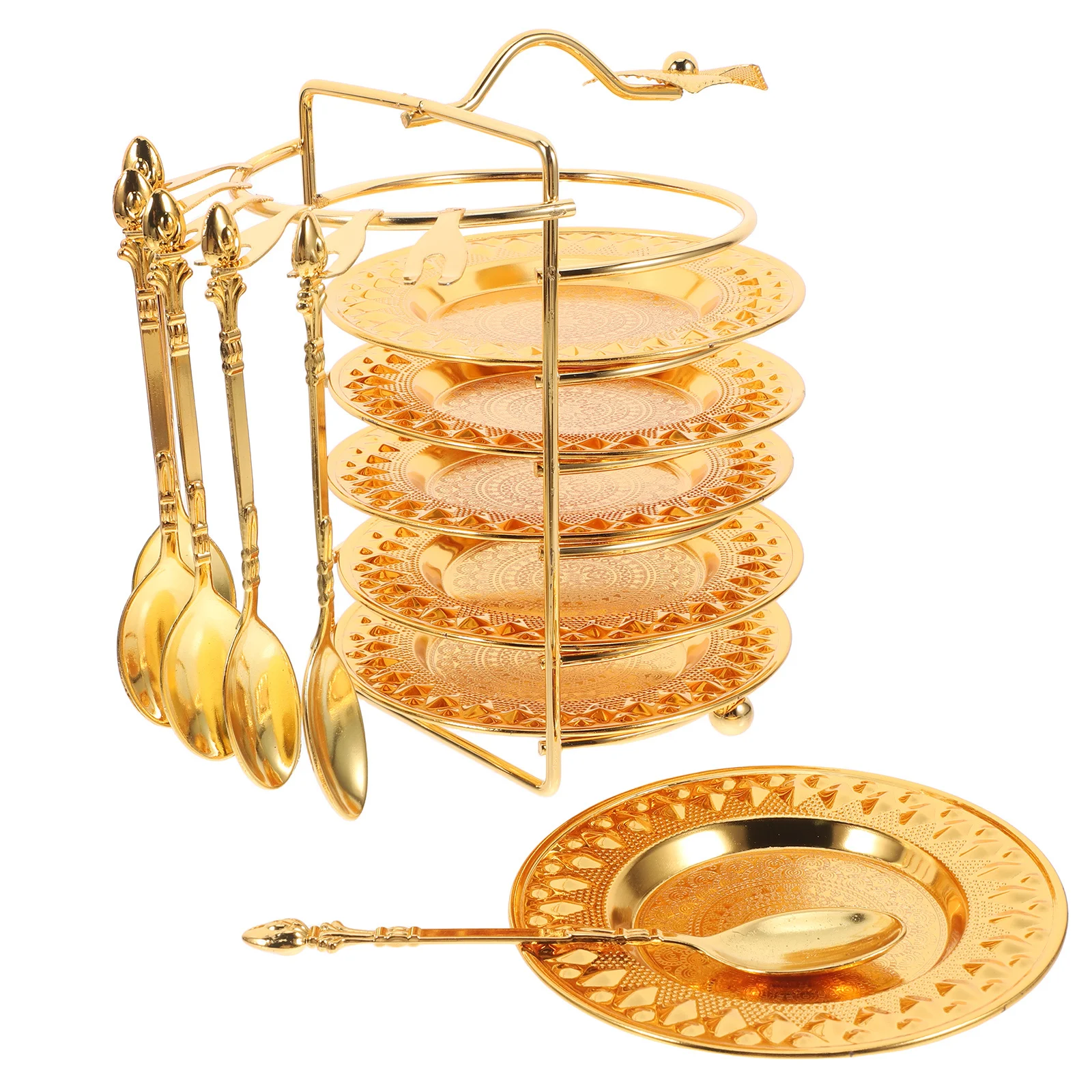 

1 set 1 Set Metal With Holder Coffee Table Coasters For Drinks Dessert Serving Plate Fruit Tray Kitchen Home Bar Accessories