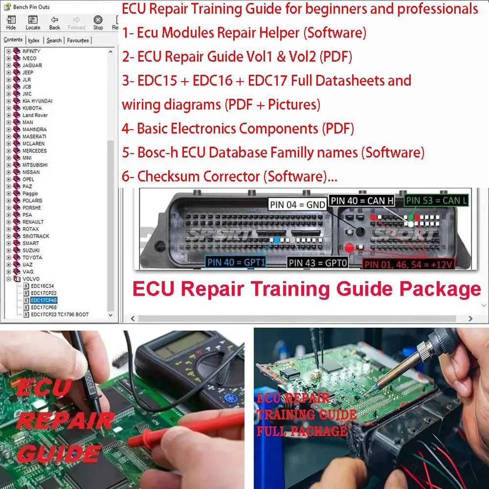 

ECU Repair Training Guide ECU Basic Electronics EPROM TEST Program Components EDC Datasheets Wiring PDF Software Pack