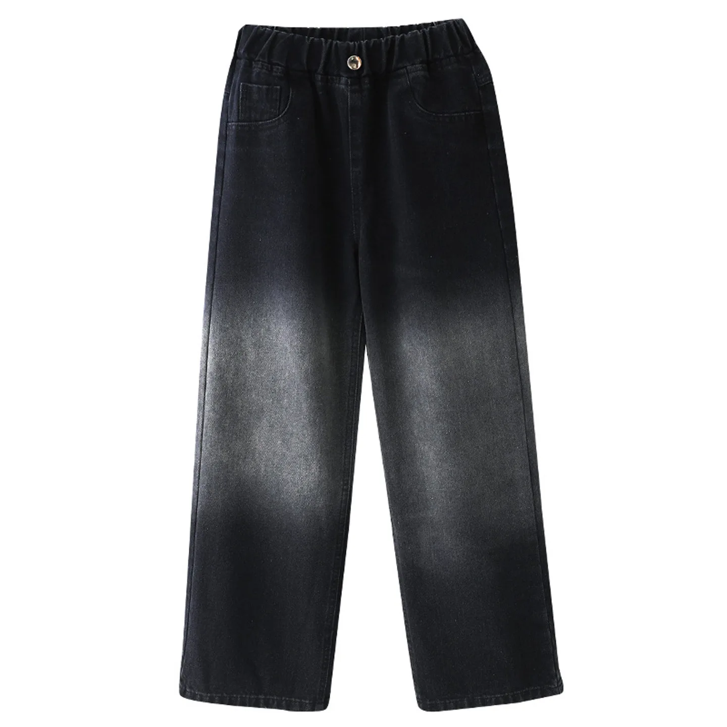 أزياء الفتيات صوف مبطن الجينز سميكة الدافئة السراويل عالية الخصر ضئيلة مستقيم الدينيم السراويل للأطفال الكبار الخريف الشتاء ﻿