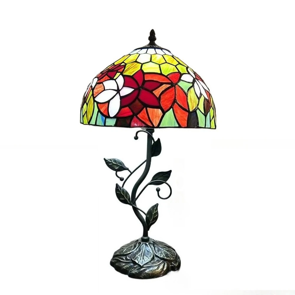

12inch 30cm Handmade European Stained Glass Unique Floral Lampshade Tiffany Style Bedside Table Lamp Desk Lights for Living Room
