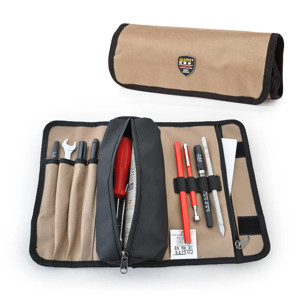 600D Oxford Tool Roll Up Bag Waterproof Easy Roll-Up Closure Roll Up Tool Bag Portable Heavy Duty Hardware Tools Storage Bag
