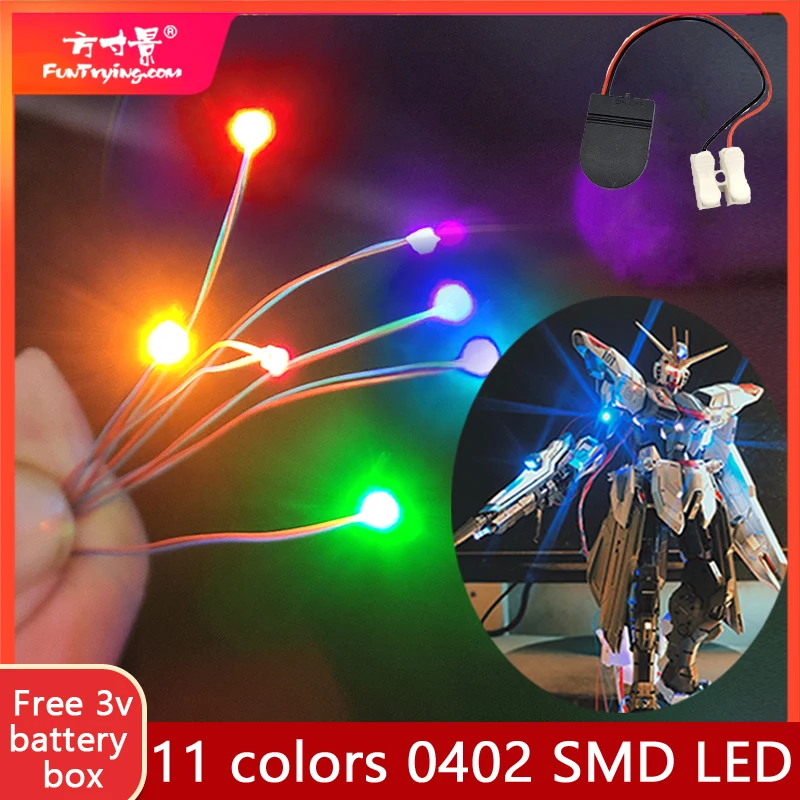 5pcs Pre-wired #0402 Smd Led Model,30cm Connection Wires hobby Model Kit for Gundam Lighting with Free 1pc Battery Box