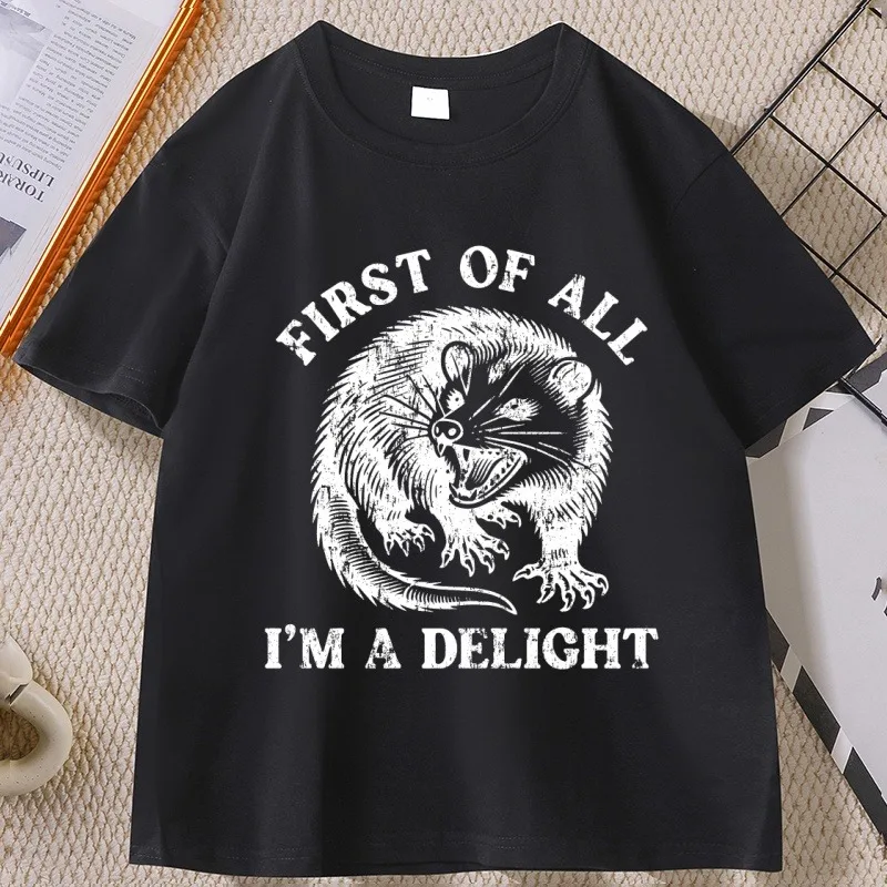 

I'm A Delight Funny Graphic Tee Possum Short Sleeve Round Neck T-shirt Men Women Casual Animal Tshirt Streetwear Clothes