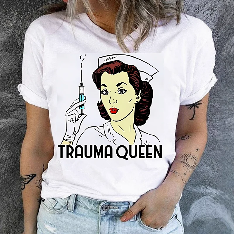 

Nurse Angel T Shirts Women Casual White Printed T-shirt Graphic T Shirts Women Clothing Tops Summer polyester fiber fabric
