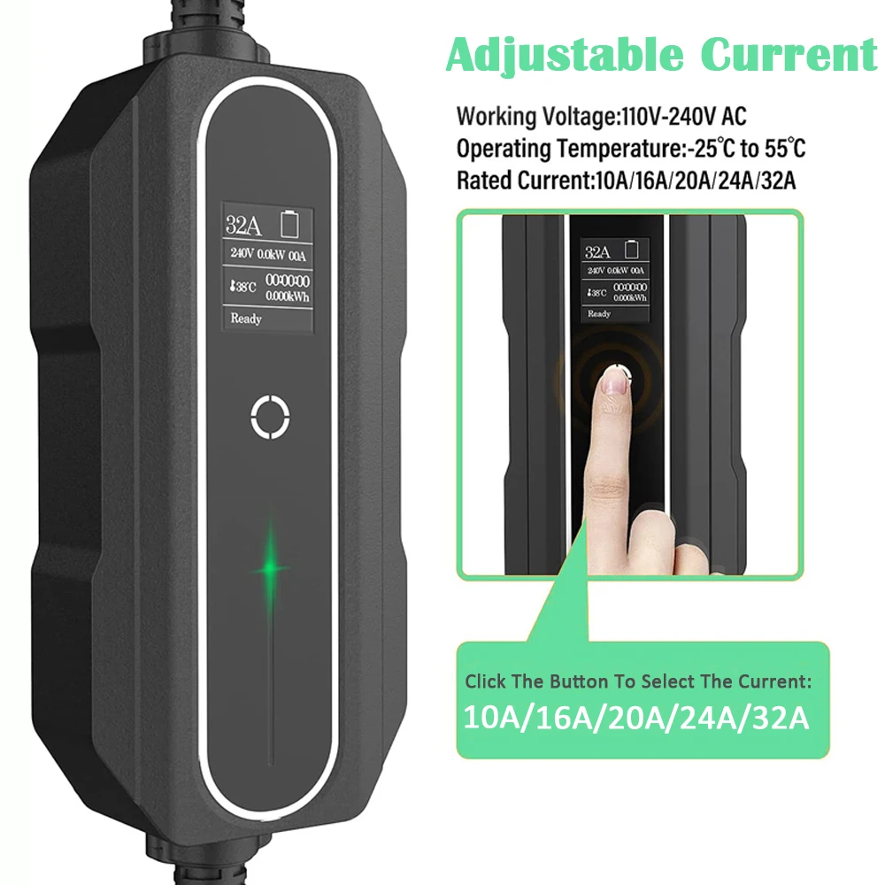 Portable EV Charger Type 2 10 Meters 62196-2 32A 7.2KW Level 2 Home CEE Electric Car Charger for Mennekes Vehicles