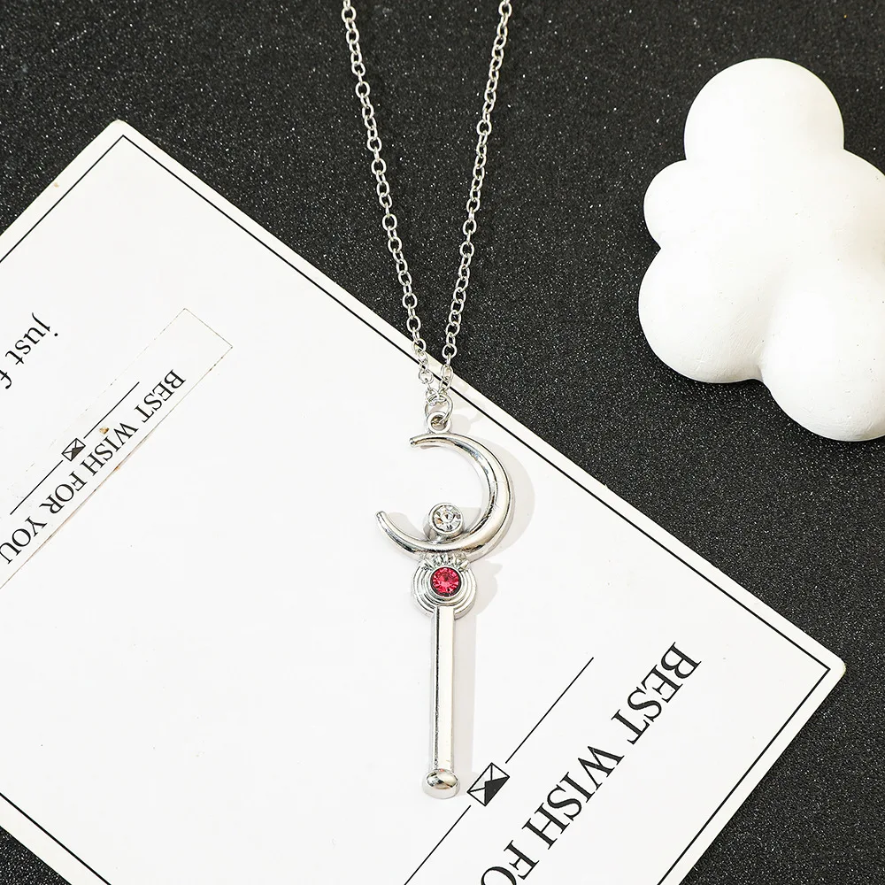 Anime Cartoon Moon Stick Necklace for Girls Creative Sweet Pendant Cosplay Jewelry Gift Anime Peripheral Accessories