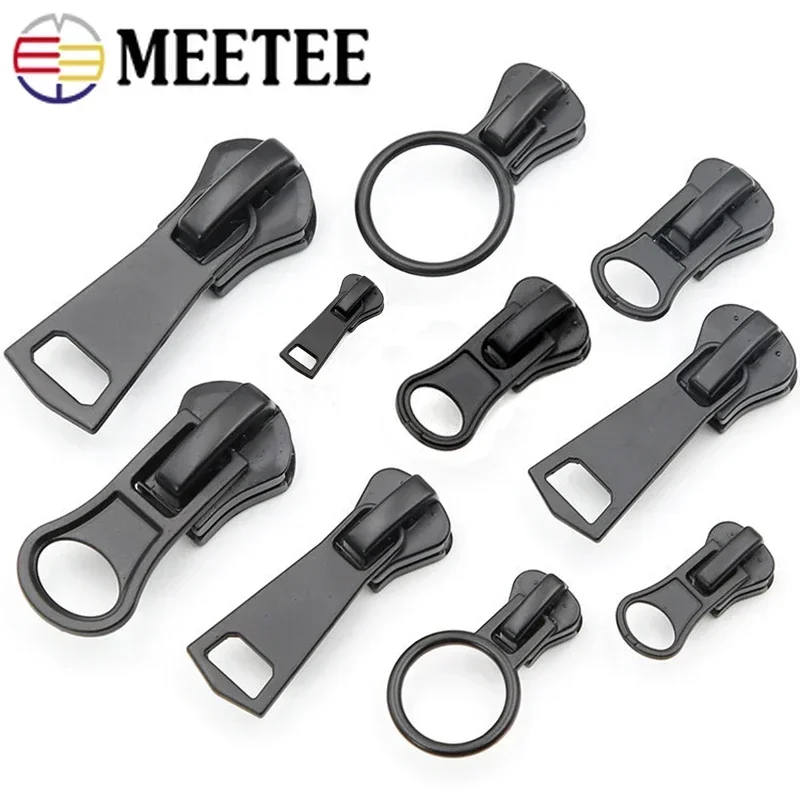 Meetee 10Pcs 3# 5# 8# 10# 15# Zipper Sliders for Resin Zips Clothes Jacket Zippers Head Repair Kit DIY Sewing Zip Slider Puller