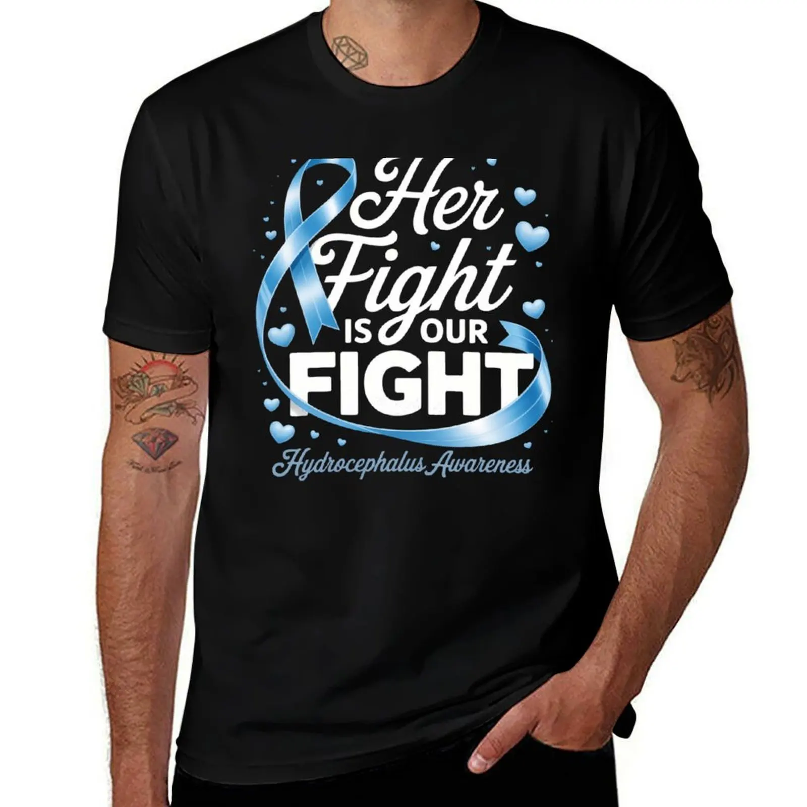 

Her Fight Is Our Fight Daughter Hydrocephalus Awareness T-Shirt man clothes cute clothes plain t shirts men