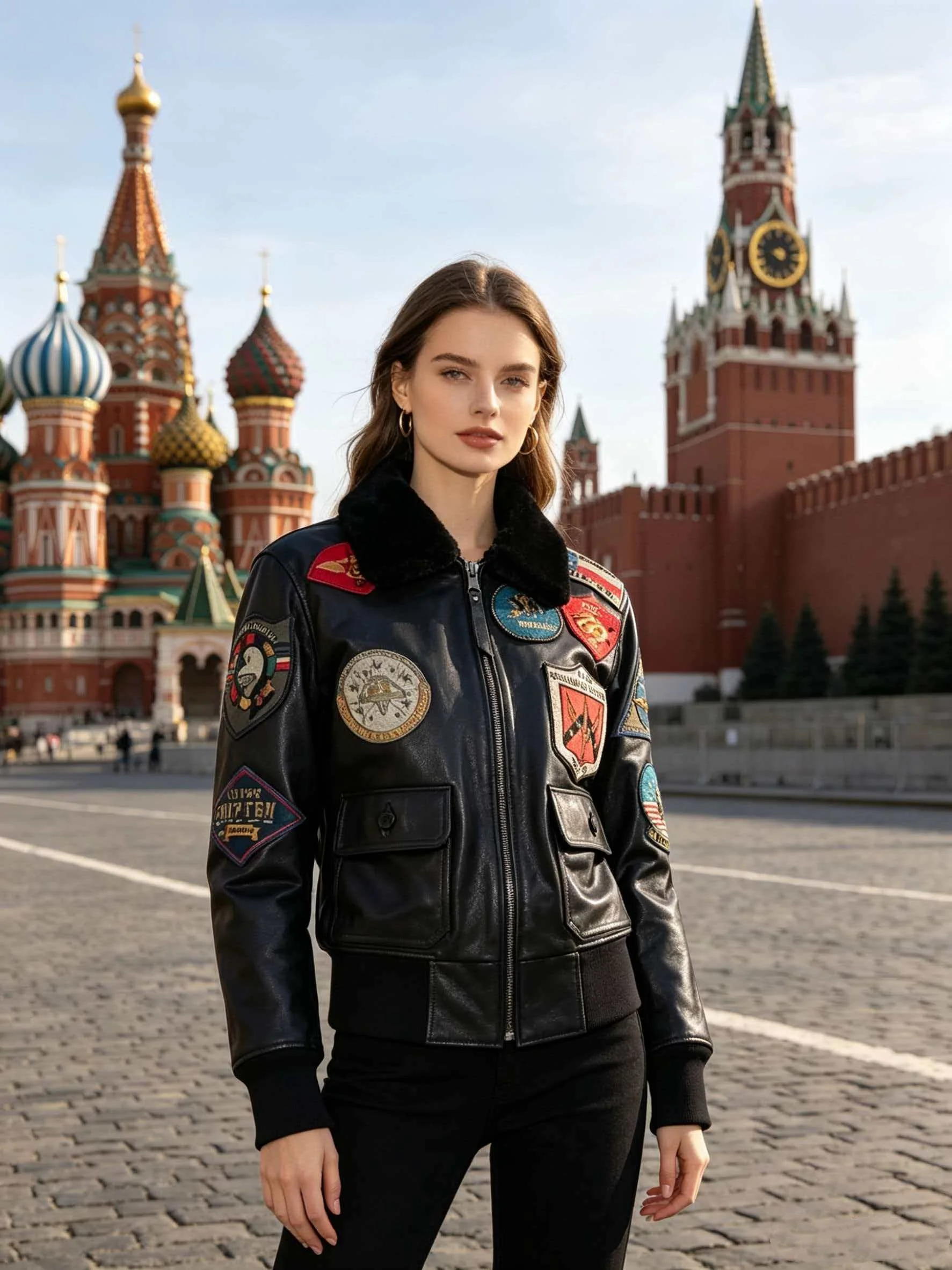 

Black Winter Leather Jacket Women Military Style Plus Size 3XL Genuine Natural Thick Cowhide Wool Collar G1 Flight Coat