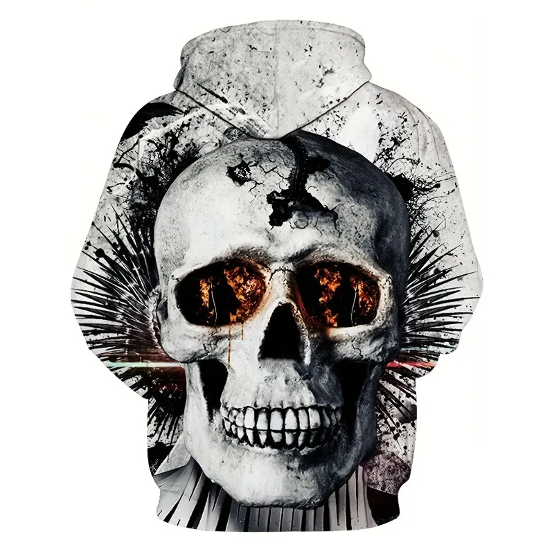 

2025 Fashion New Men's 3D Full Body Burning Skull Printed Hoodie Men's and Women's Casual Hoodie Sportswear
