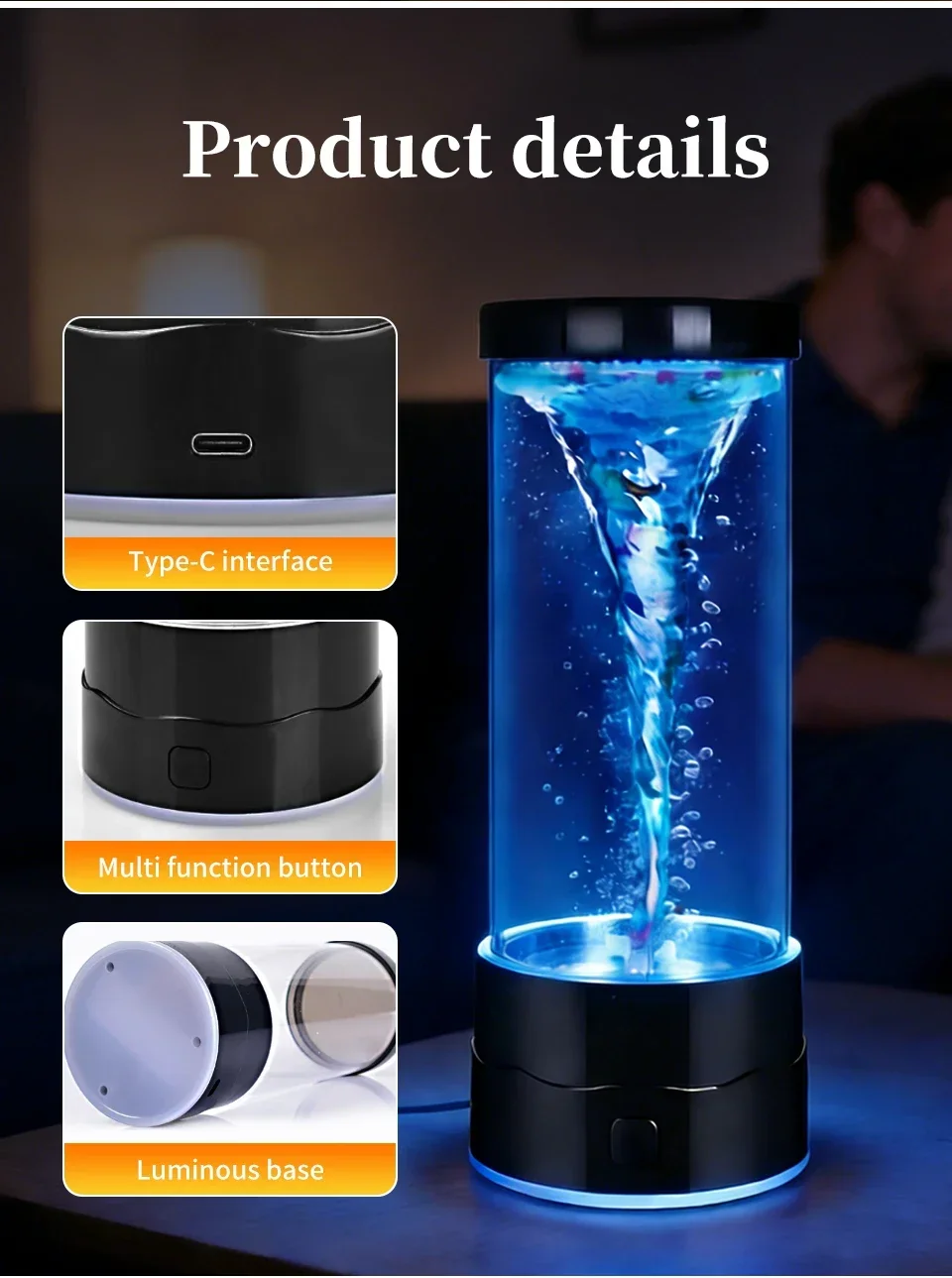 Simulation LED Tornado Night Light USB Creative Table Lamp Multi-Color Changing Atmosphere Light For Birthday Gift Bedroom Decor