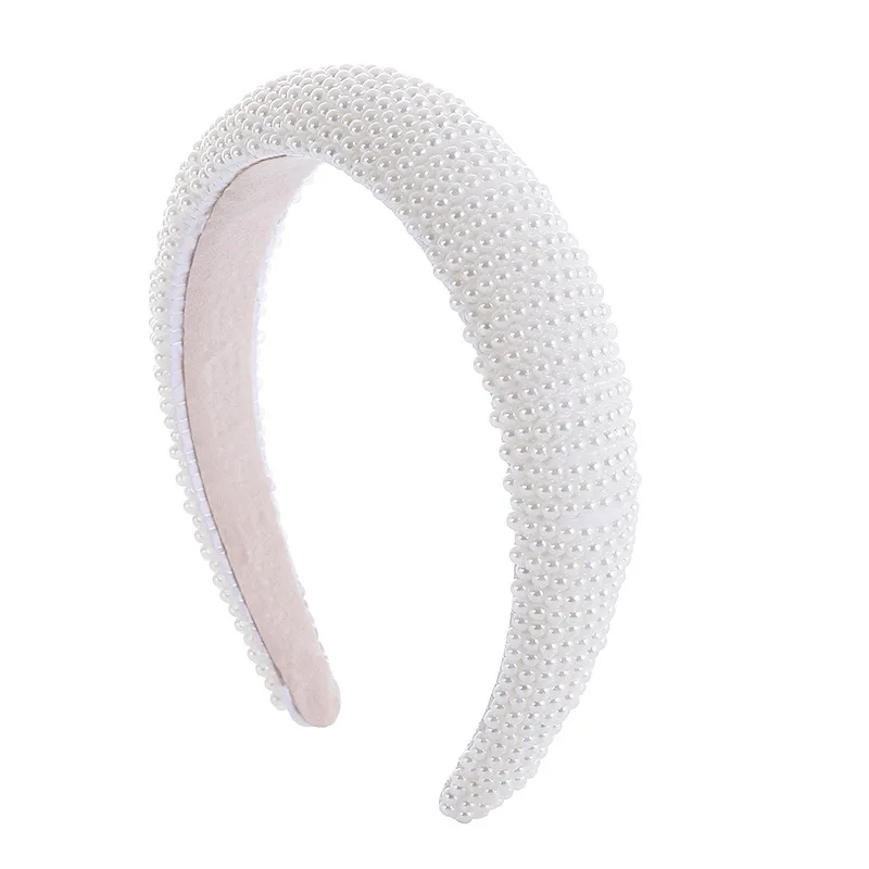

White Fashionable Pearl Hair Band Women's Hair Accessories Wide Headband Hair Hoop Headwear Wedding Headdress