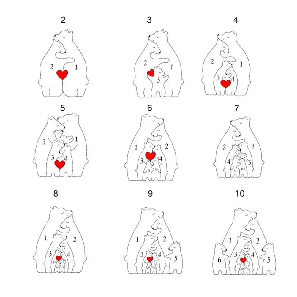 Christmas Bear Family Custom Name Puzzle DIY Wood Figurines Free Engraving Customized Christmas Day gifts For Dad Mother