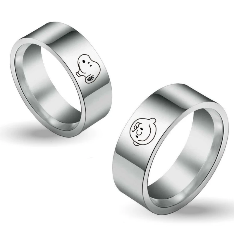 New Cartoon Dog Logo Rings Personalized Fashion Titanium Steel Non Fading Couple Ring Jewelry Finger Decorative Accessories