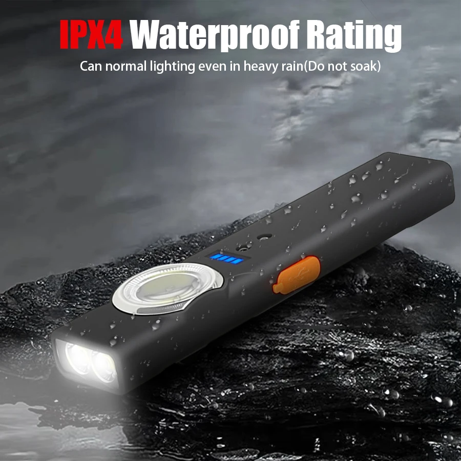 Super Bright LED Keychain Flashlight USB Rechargeable 600Lm Mini Torch Portable Work Light With Magnet Waterproof Pocket Lantern