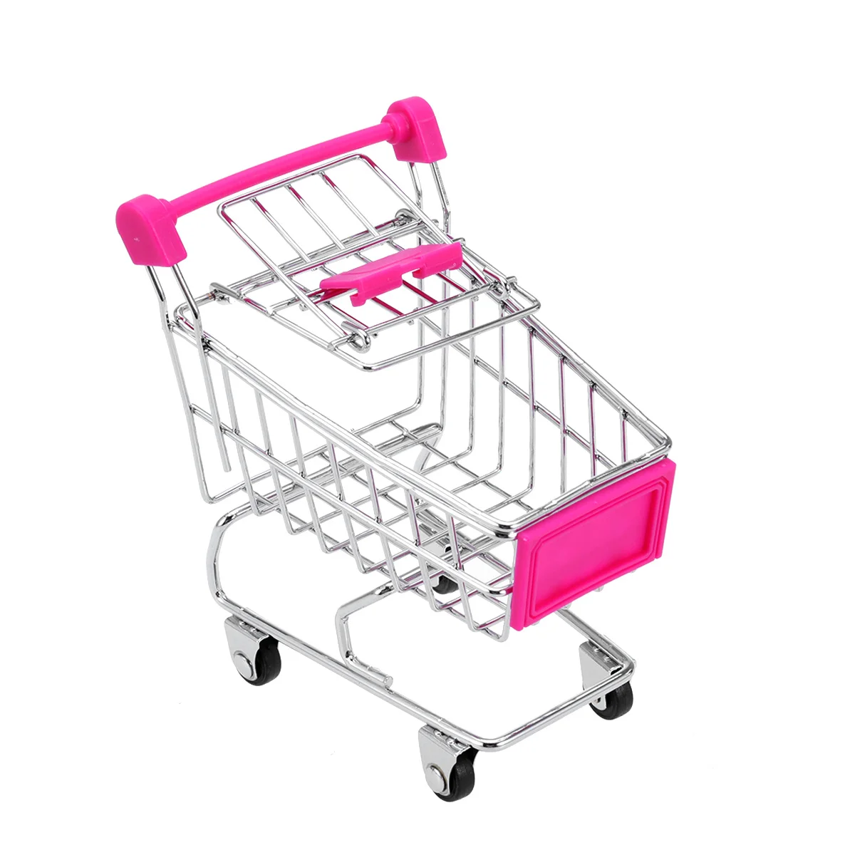 

Mini Shopping Cart Storage Basket Rosy Durable Metal Plastic Desktop Organizer For Pens Cosmetics Cellphone Gadgets Desk Decor