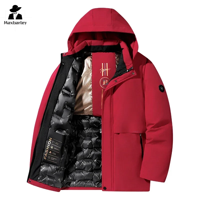 Winter herren Jacke Luxus Business Dicke Winddicht Warme Parka Männer Hohe Qualität Drei-proof Stoff Wasserdicht Mit Kapuze Baumwolle mantel