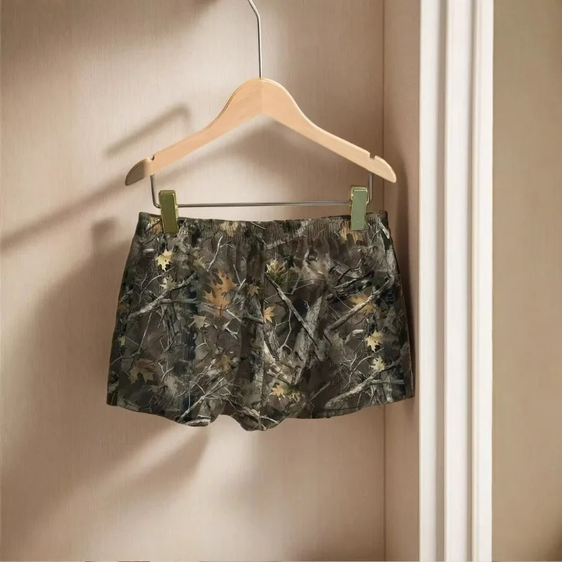 2025 Primavera/Verano, pantalones cortos informales sueltos con cordón para Mujer, pantalones cortos de camuflaje con estampado de rama Retro para Mujer, ropa deportiva para Mujer