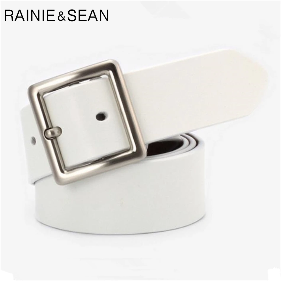 RAINIE SEAN White Belt Women Real Leather Belts For Women Pin Buckles Cowskin Red Black Camel Waist Belt Ladies