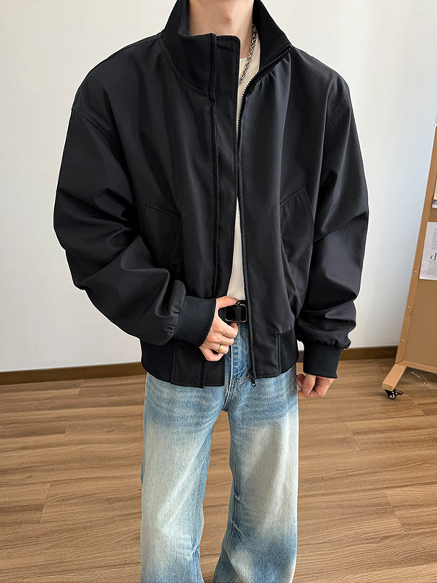 

Мужская осенняя куртка Cleanfit Bla American Sport Baseball с воротником-стойкой, улучшающая силуэт, в стиле Flight Jacket, приталенного кроя