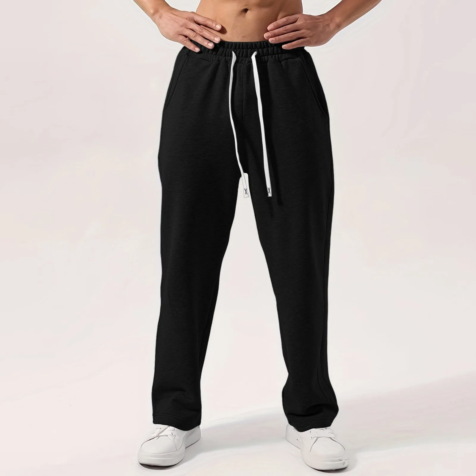 Mens Straight Leg Pants Fleece Lined Warm Long Sweatpants Workout Elastic High Waisted Trousers Fall Casual For Men Outfits