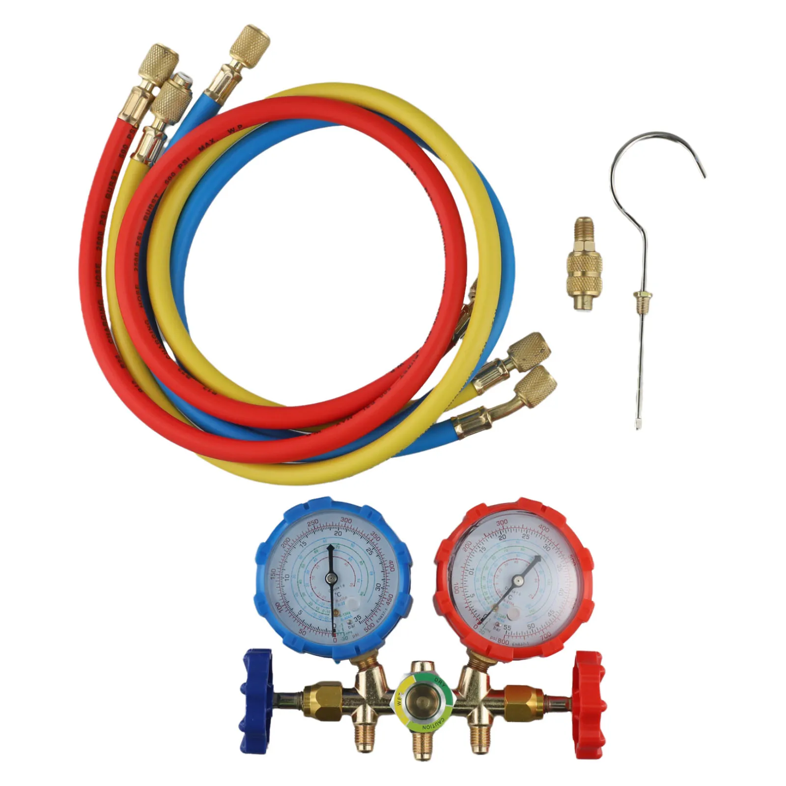 AC Manifold Gauge Set Built for and For R1234YF with Color-Coded Components and Dual-Scale Pressure Readings AC