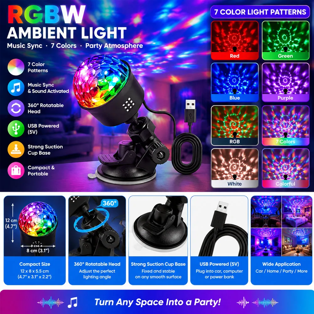 Mini LED Stage Disco Light USB Powered Projector Light RGB Night Light Auto Rotate For Car KTV Lamp Christmas Party Decor