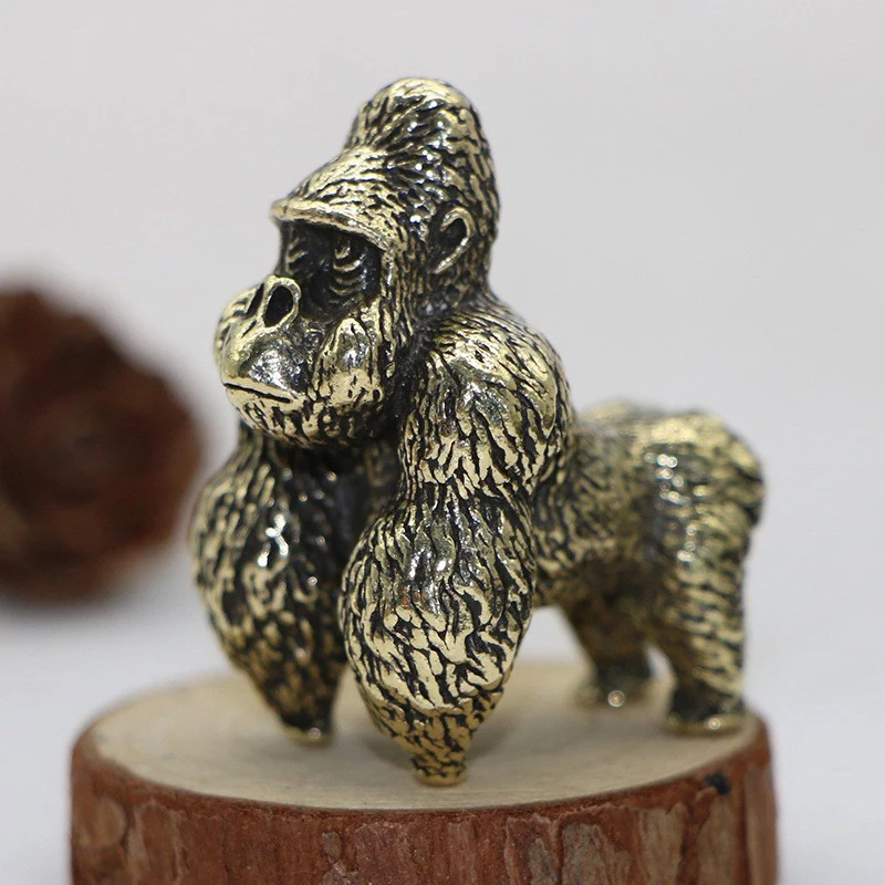 Chinese Classical Alloy Gorilla Statue Antique Study Desktop Ornament Table Tea Pet Solid Pure Copper Animal Figurine Decoration