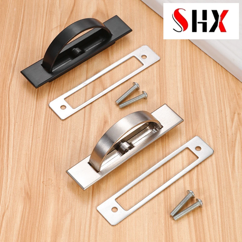 مقبض تاتامي من الفولاذ الأسود المصقول بمقبض مخفي ومقبض قلاب مدمج في درج خزانة مخفي #1