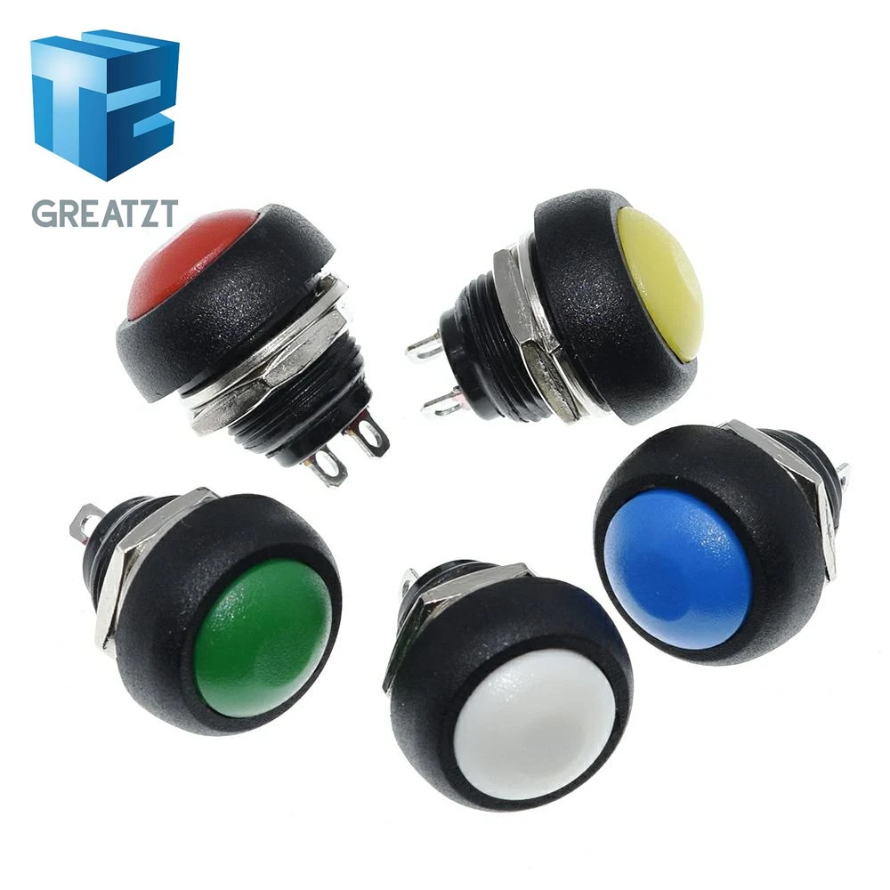 GREATZT  Mini 12mm Waterproof Momentary ON/OFF Push Button Round Switch PBS-33B For arduino