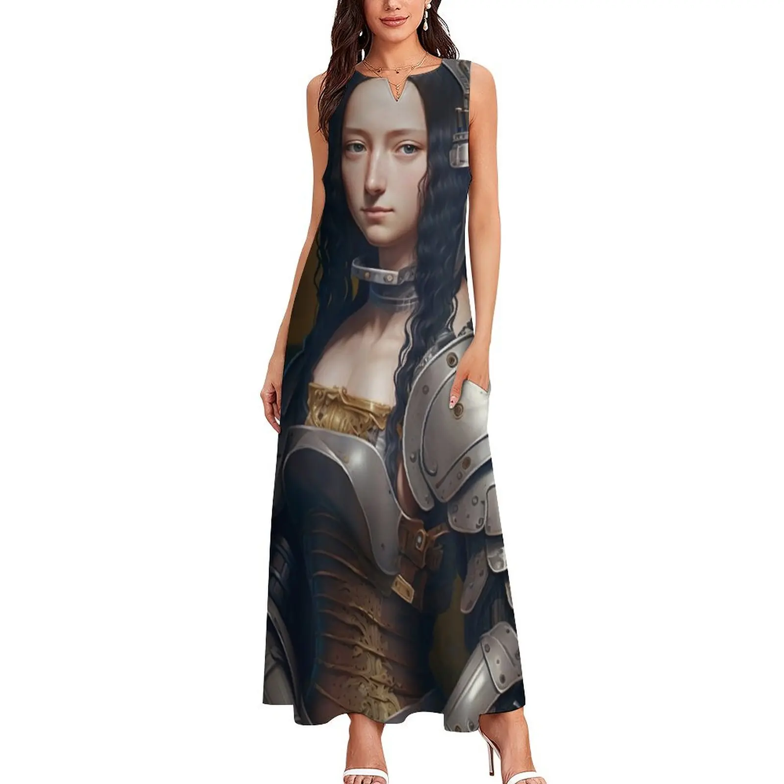 Mona Lisa Anime Style Wearing Armor Long Dress long dress women summer loose women's dress cute